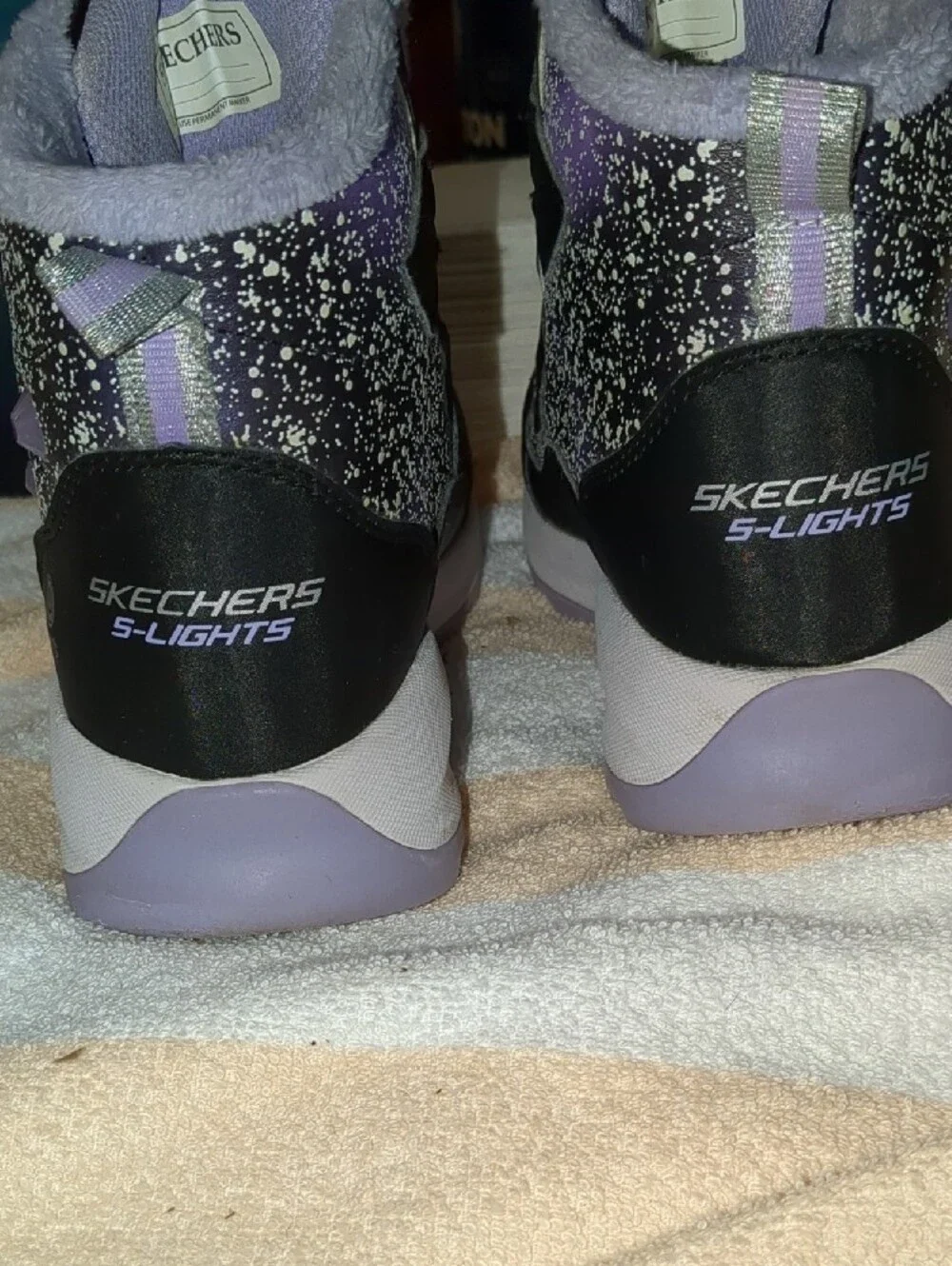 Skechers Kids Black and Purple Glitter Waterproof Boots